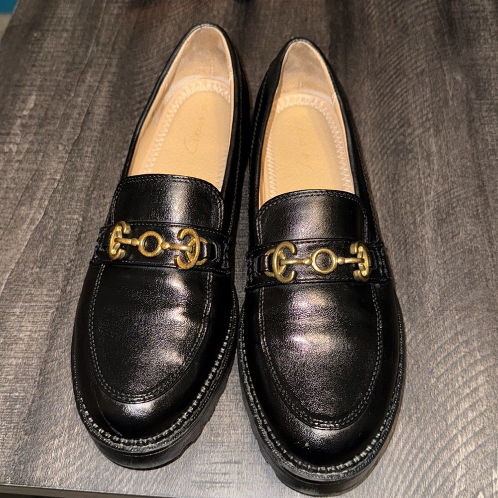 Sam Edelman Black Leather Horsebit Loafers with Gold Hardware